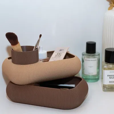 Khay Makeup & Storage Organizer Xoay Được (2 Tầng, Có Ngăn Tròn)