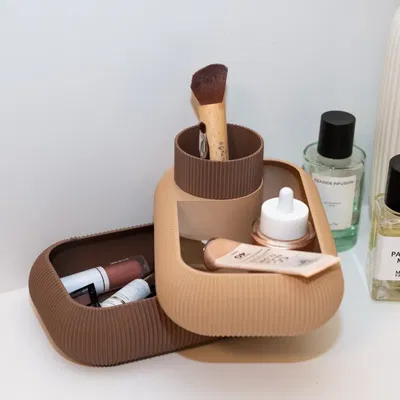 Khay Makeup & Storage Organizer Xoay Được (2 Tầng, Có Ngăn Tròn)