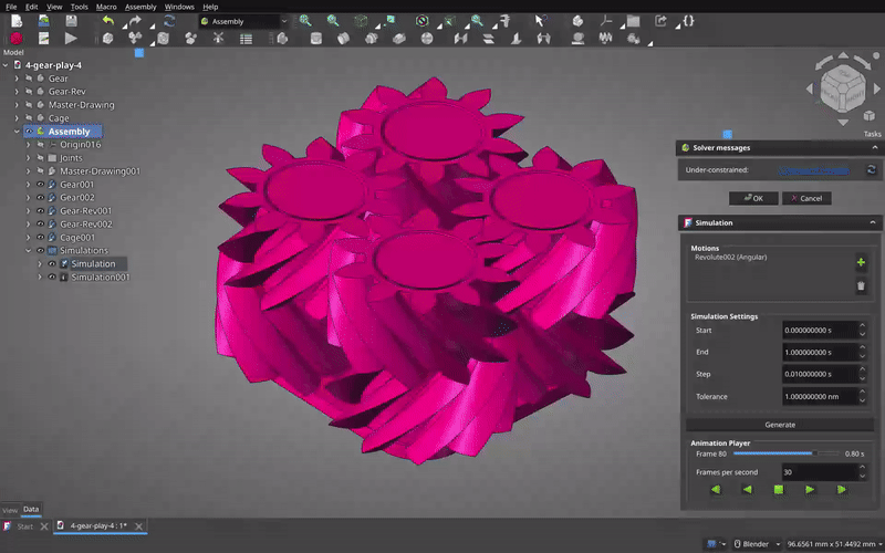 Đồ chơi fidget 4 bánh răng nhỏ kèm file FreeCAD và Simulation