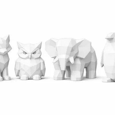 Bộ Thú Low Poly – Cáo, Cú, Voi & Chim Cánh Cụt | In 3D Dễ