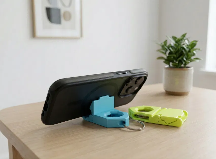 Móc khóa EDC 2-trong-1: Đế đỡ điện thoại & giữ xu xe đẩy (Print-in-Place) - Image 6