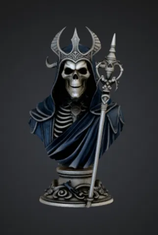Tượng Bust Necromancer Skeleton – Lich King Dark Fantasy kèm Trượng - Image 1