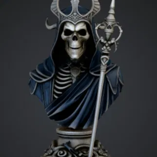 Tượng Bust Necromancer Skeleton – Lich King Dark Fantasy kèm Trượng