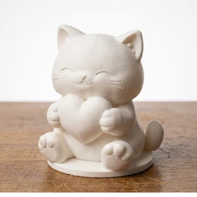 Mèo Cute Ôm Trái Tim – Figurine Valentine In 3D