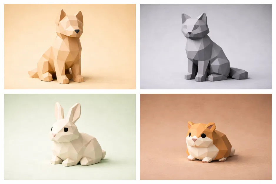 Bộ Low Poly Pets Set – Chó, Mèo, Thỏ & Hamster hình học tối giản - Image 2
