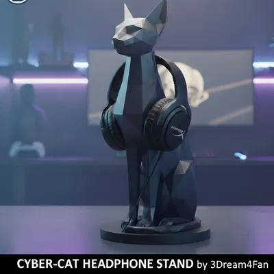Cyber-Cat: Stand Low-Poly cho Headset & Phụ Kiện (Bastet Cyber)
