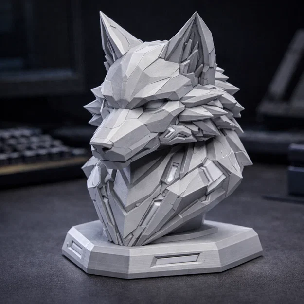 Robotic Wolf Stand – Tượng Sói Robot Cyber Góc Cạnh - Image 1