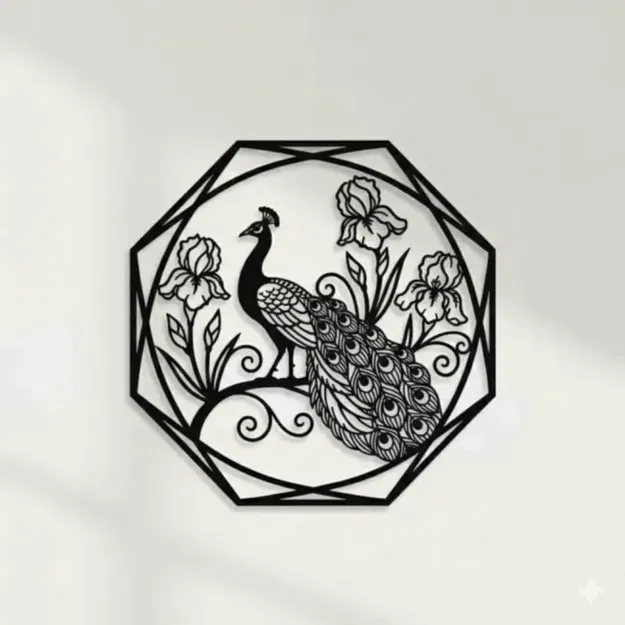 Chim công (Peacock) trang trí khung hình học - Image 1
