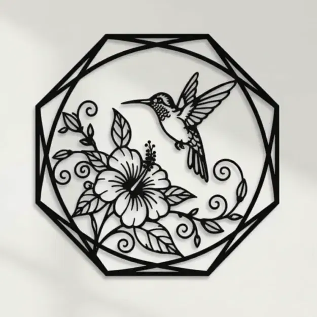 Chim ruồi (humming-bird) trang trí khung hoa dâm bụt - Image 1