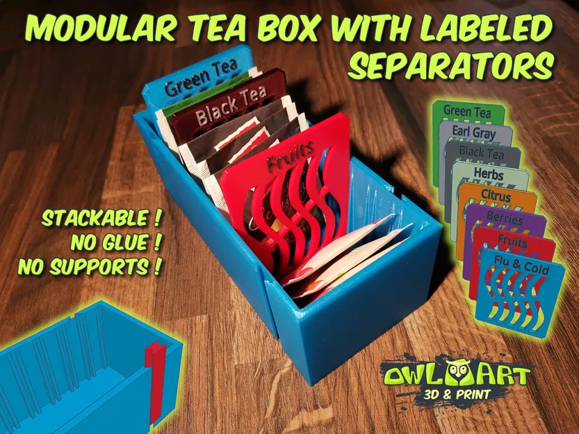 Hộp Trà Module Xếp Chồng Kèm Vách Ngăn Có Nhãn (Stackable) - Image 1