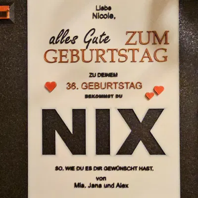 Quà tặng tiền sinh nhật Nix (Geburtstag Nix Geldgeschenk)