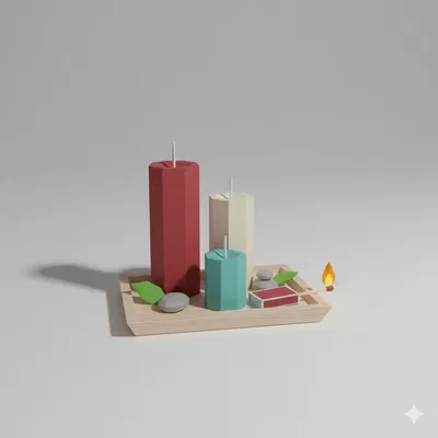 Bộ Nến Low Poly (Low Poly Candle Set)