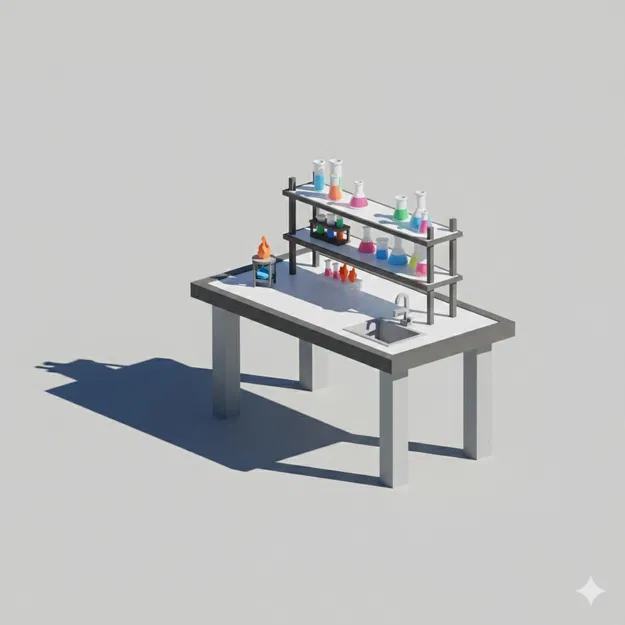 Bàn thí nghiệm Low Poly (Low Poly Laboratory Table) - Image 1