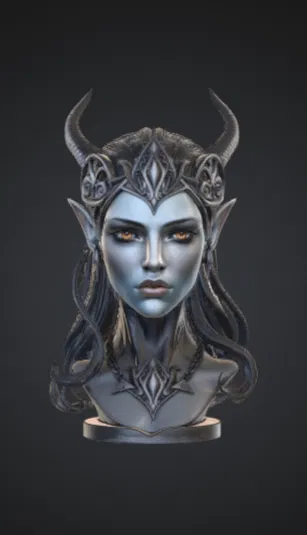 Tượng Bust Nữ Vương Quỷ Dark Elf – Fantasy Gothic Có Sừng - Image 1