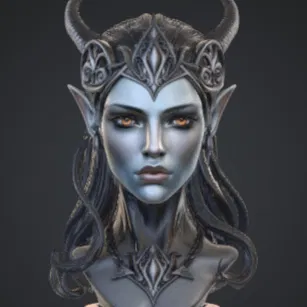 Tượng Bust Nữ Vương Quỷ Dark Elf – Fantasy Gothic Có Sừng