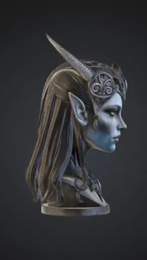 Tượng Bust Nữ Vương Quỷ Dark Elf – Fantasy Gothic Có Sừng - Image 3