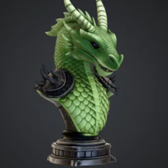 Tượng Bán Thân Rồng Xanh – Đầu Rồng Fantasy Chi Tiết Cao