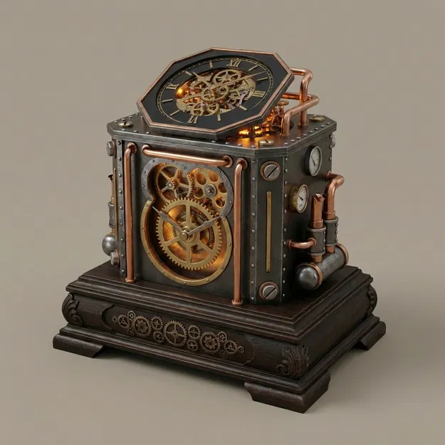 Đồng hồ để bàn phong cách steampunk (Steam punk mantle clock) - Image 1