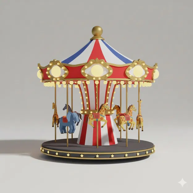 Vòng đu quay ngựa gỗ lễ hội Low Poly (Carnival Carousel) - Image 1