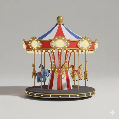 Vòng đu quay ngựa gỗ lễ hội Low Poly (Carnival Carousel)