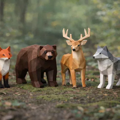 Bộ Thú Rừng Tối Giản Trừu Tượng – Forest Set (Low Poly, 4 mẫu)