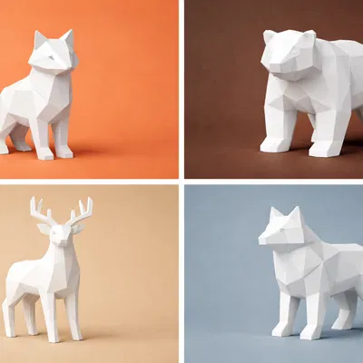 Bộ Thú Rừng Tối Giản Trừu Tượng – Forest Set (Low Poly, 4 mẫu)