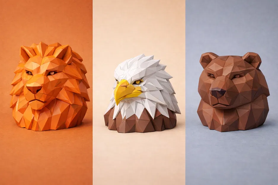 Bộ Sưu Tập Tượng Đầu Thú Low-Poly (Low-Poly Animal Head Sculpture Collection) - Image 1