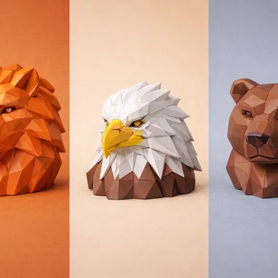 Bộ Sưu Tập Tượng Đầu Thú Low-Poly (Low-Poly Animal Head Sculpture Collection)
