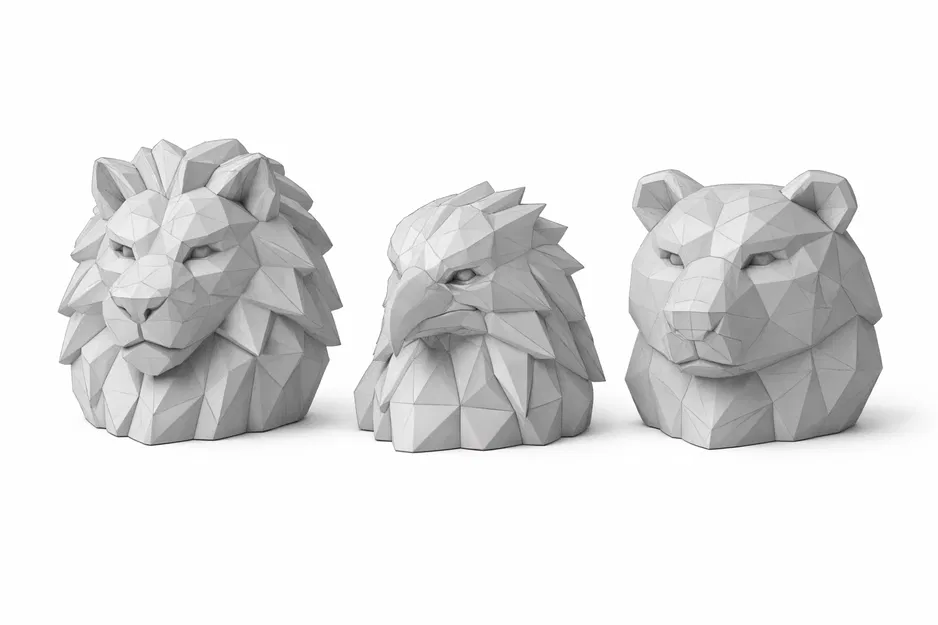 Bộ Sưu Tập Tượng Đầu Thú Low-Poly (Low-Poly Animal Head Sculpture Collection) - Image 2