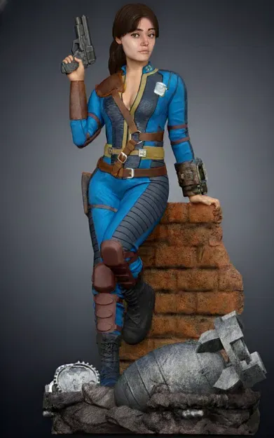 Tượng 3D Lucy MacLean (Fallout) – Vault 33, Pip-Boy & Súng Ngắn - Image 2