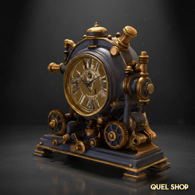 Đồng Hồ Để Bàn Steampunk Chức Năng (Functional Steampunk-Style Desk Clock) - Image 1