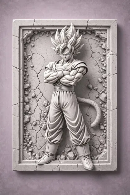 Chiến Binh SSJ1 Phá Khung Đá – Phù Điêu Tường 3D Nổi Cao - Image 1