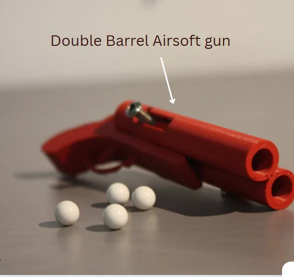 Súng airsoft nòng đôi (Double Barrel airsoft gun) – mẫu mini decor/móc khóa - Image 1