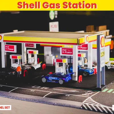 Bộ Mô Hình Trạm Xăng Shell - Diorama Tỷ Lệ 1:64