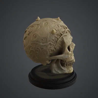 Tượng Bán Thân Đầu Lâu Đội Vương Miện Hoa Văn (Ornate Crowned Skull Bust)