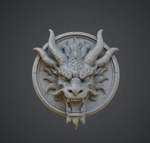 Huy Hiệu Tường Rồng – Phù Điêu Đầu Rồng Có Sừng Fantasy - Image 1