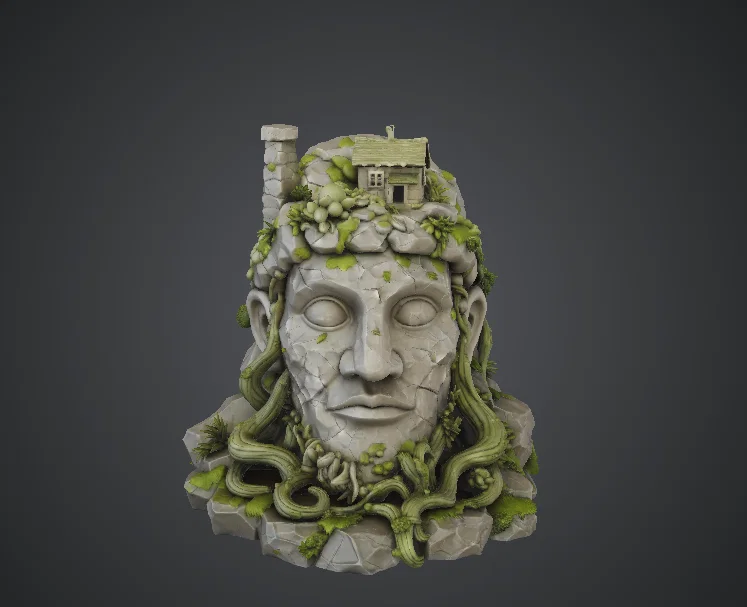 Đầu Vệ Thần Rừng Cổ Đại – Tàn Tích Đá Phủ Dây Leo - Image 1