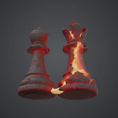 Vua & Tốt Cờ Vua Dung Nham Nứt Vỡ – Phong Cách Lava Fantasy