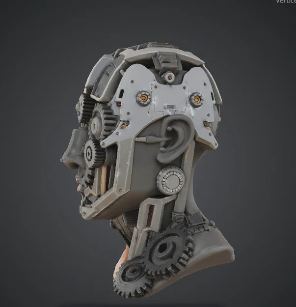 Tượng Bán Thân Nửa Người Nửa Máy – Khuôn Mặt Chia Đôi Cybernetic Sci‑Fi - Image 2