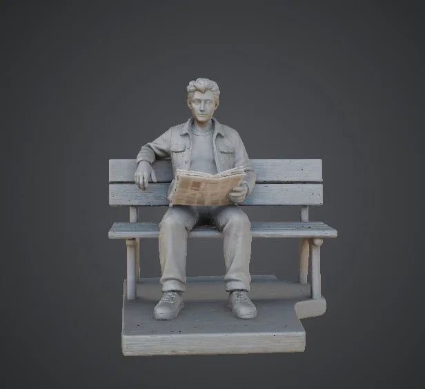 Người đàn ông ngồi ghế công viên đọc báo – Man Sitting on Park Bench - Image 1