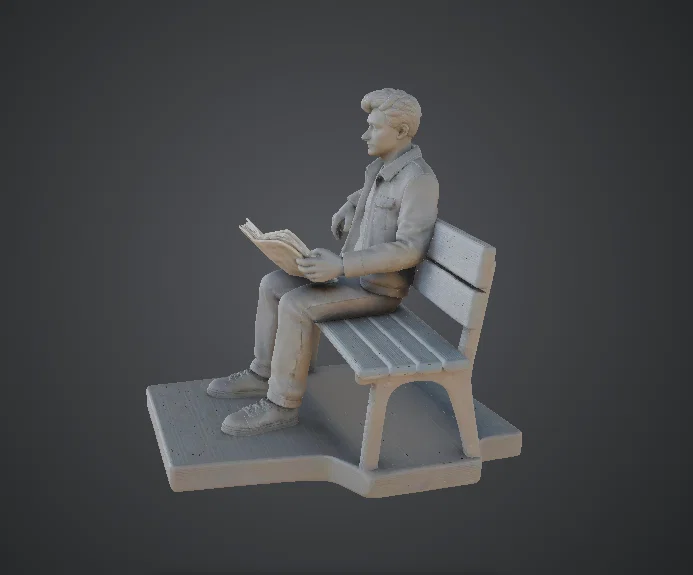 Người đàn ông ngồi ghế công viên đọc báo – Man Sitting on Park Bench - Image 2