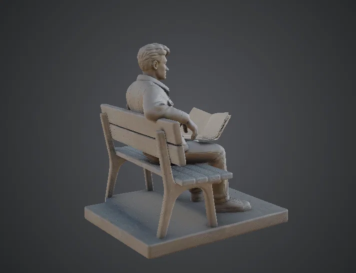 Người đàn ông ngồi ghế công viên đọc báo – Man Sitting on Park Bench - Image 3