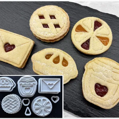 Bộ khuôn cắt + stamp bánh quy “Envelope + Pie + Jam” (5 mẫu)
