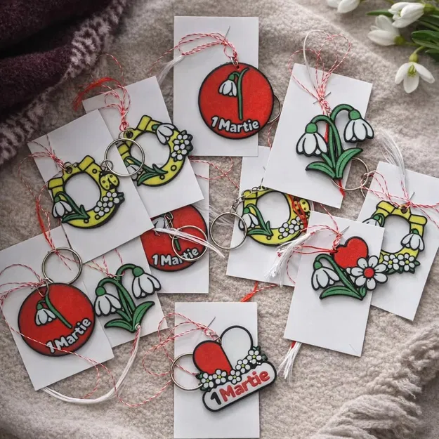 Móc khóa Martisor trái tim hoa Snowdrop (1 martie) - Image 2