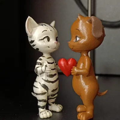 Mèo & Chó Valentine – Tượng Dễ Thương In 3D