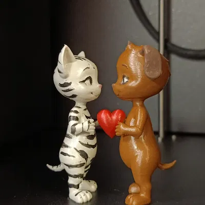 Mèo & Chó Valentine – Tượng Dễ Thương In 3D