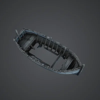 Thân Thuyền Chèo Gỗ Bị Bỏ Hoang – Mảnh Terrain Xác Tàu Ven Biển