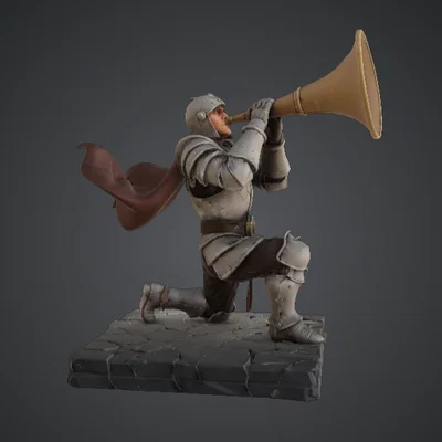 Kỵ Sĩ Trung Cổ Thổi Kèn Chiến – Miniature Sứ Giả Bọc Giáp