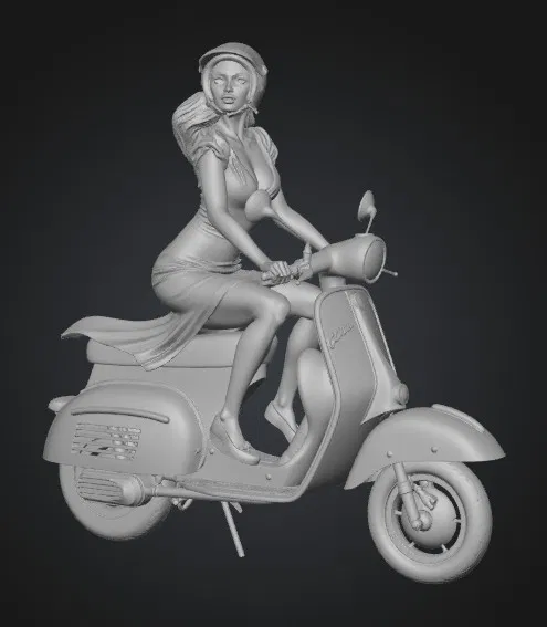 Cô Pin-Up trên xe scooter màu mint - Image 1