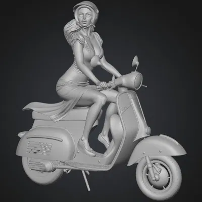 Cô Pin-Up trên xe scooter màu mint